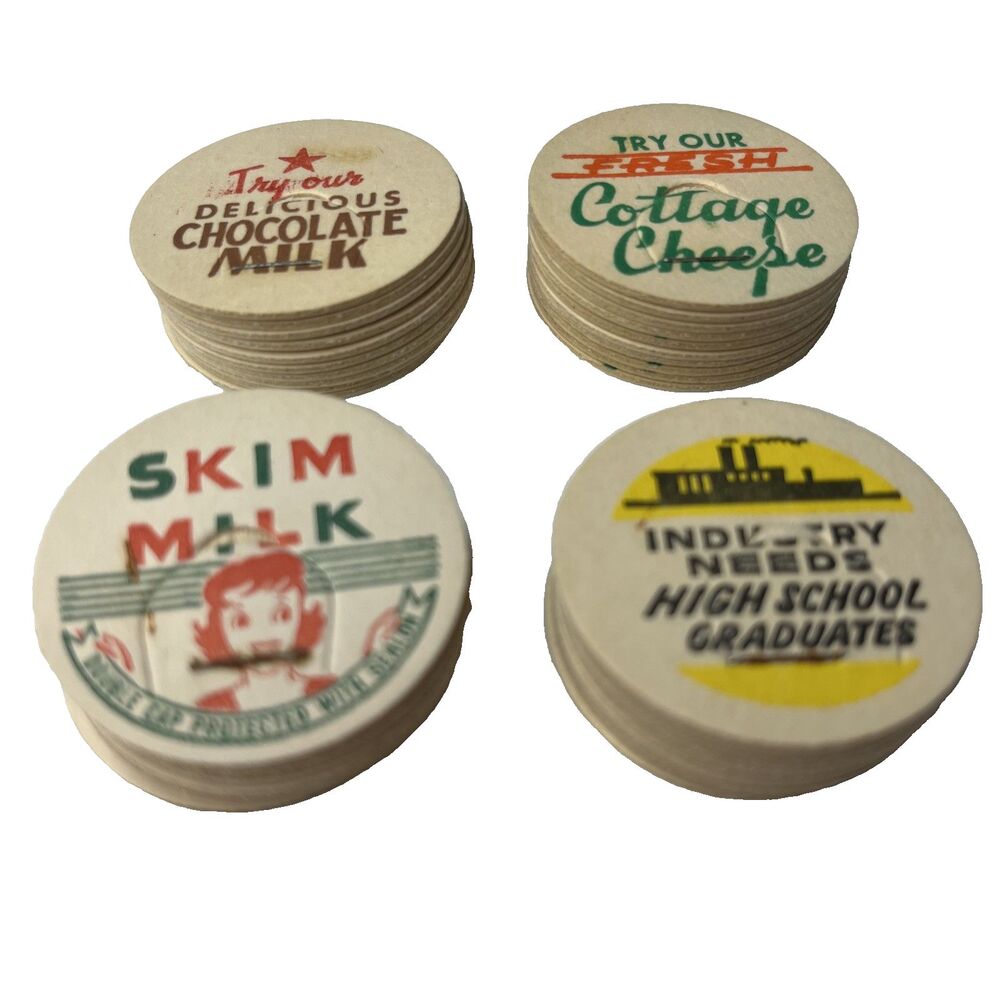 Milk Bottle Caps 10 Each Of The 4 Different Designs Lot of 40 Dairy Ephemera Vtg